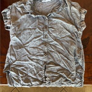 Washed Gray Button-Front Women’s Top